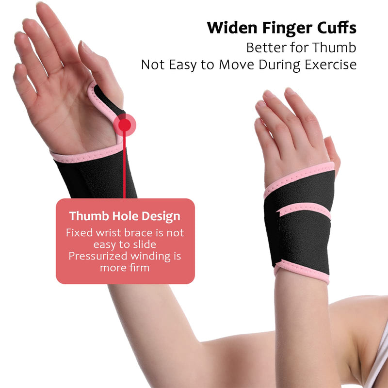 Wrist Support Brace 2 Pack Adjustable Wrist Strap Carpal Tunnel Wrist Support for Sports Protecting Arthritis Tendinitis Pain Relief, One Size Fits Left or Right Hand (Pink) Pink - NewNest Australia