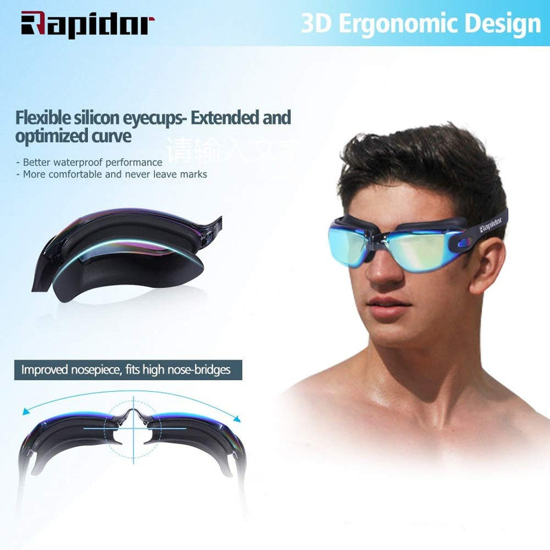 Rapidor Swim Goggles for Men Women Teens, Anti-Fog UV-Protection Leak-Proof, RP905 Series Black- Tinted & Mirrored Lenses - NewNest Australia
