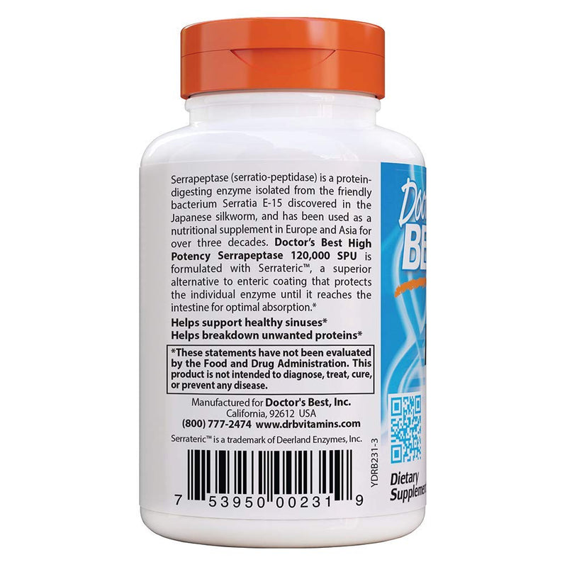 Doctor's Best High Potency Serrapeptase, Non-GMO, Gluten Free, Vegan, Supports Healthy Sinuses, 120,000 SPU, 90 Count - NewNest Australia