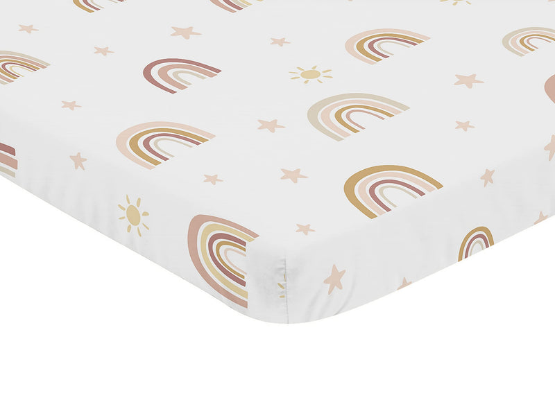 Sweet Jojo Designs Boho Rainbow Girl Fitted Mini Crib Sheet Baby Nursery for Portable Crib Pack Play - Blush Pink Dusty Rose Gold Yellow Mauve Taupe Beige Tan Bohemian Stars Sun Celestial Vintage Sky - NewNest Australia