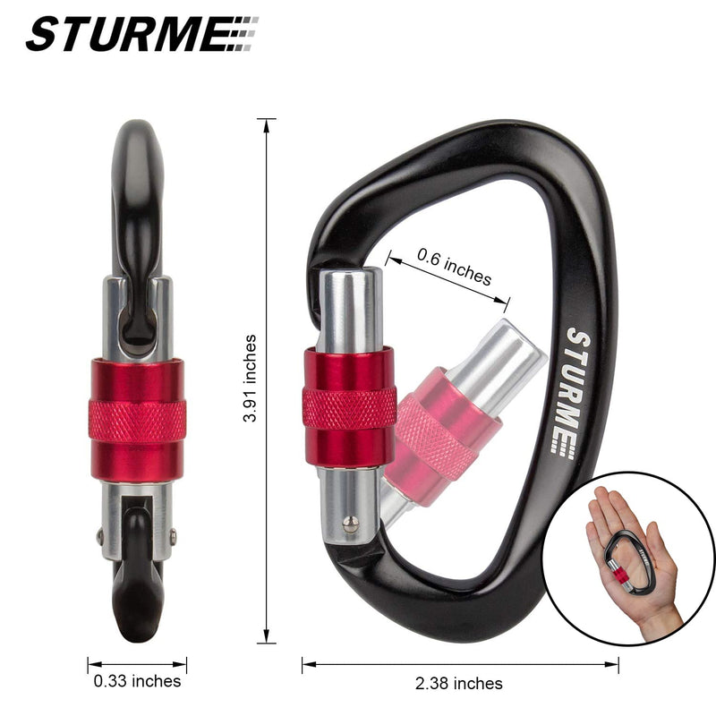 STURME UIAA Certified Climbing Carabiner Clips, 2 Pack 25KN(5623lbs) Screwgate Locking Carabiner Heavy Duty Caribeener Clips, Large Carabiner D Ring for Rock Climbing & Mountaineering Black - NewNest Australia