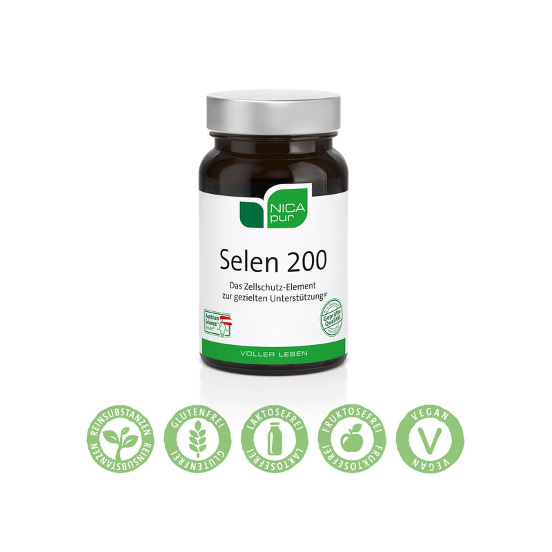 Nicapur Selenium 200 - 60 capsules, each with 200µg sodium selenite, high dosage & vegan - NewNest Australia