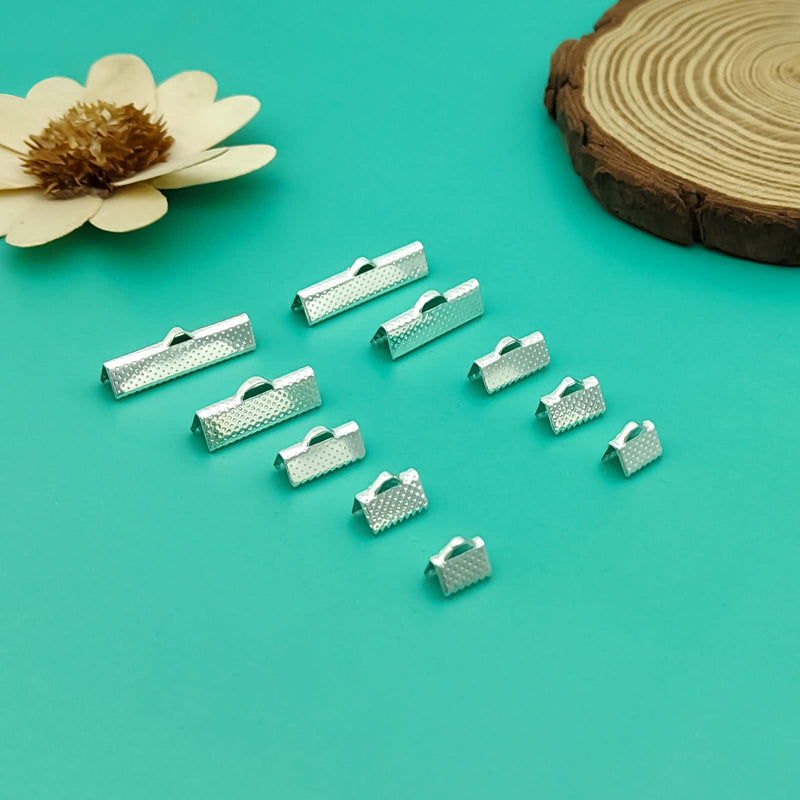 150pcs Pinch Crimp Ends for Jewelry Making,Ribbon Clamp End Leather Crimp Ends Bracelet Clamps Crimp Ends Bookmark Fastener Clasps for DIY Choker Anklets Crafts (Silver,5 Sizes) silver - NewNest Australia