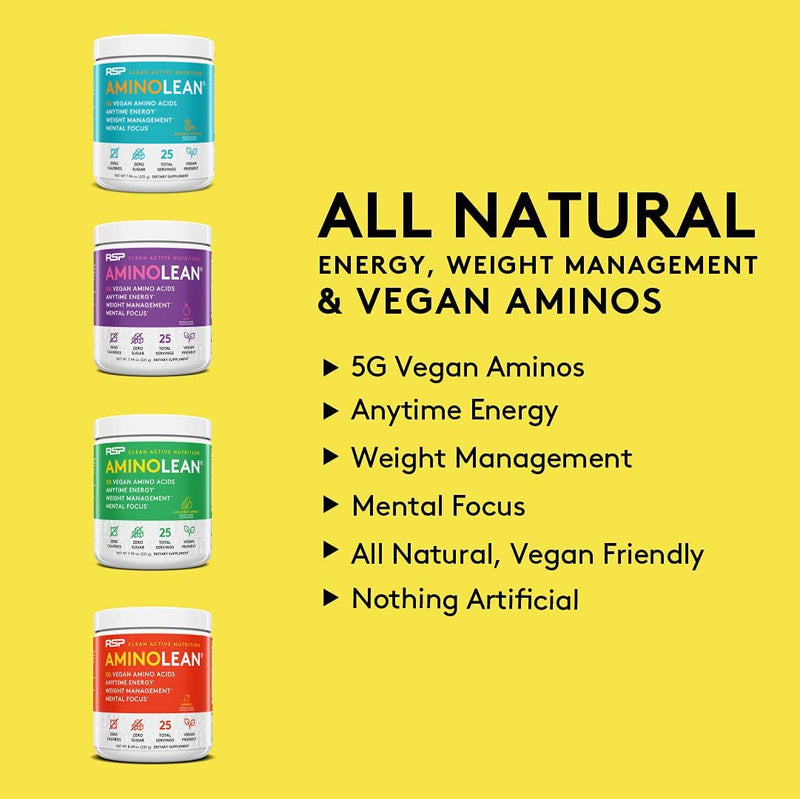 RSP Vegan AminoLean - All-in-One Natural Pre Workout, Amino Energy, Weight Management - Vegan BCAAs, Preworkout for Men & Women, Acai, 25 Serv 7.93 Ounce (Pack of 1) - NewNest Australia