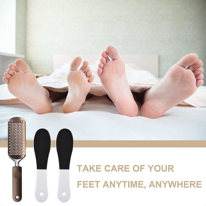 Stainless Steel Foot File, Large Foot Rasp File & 2 Pcs Double-Sided Foot Files, Professional Metal Surface Pedicure File Foot Heel Scraper Dead Skin Callus Remover for Wet and Dry Cracked Feet-Brown Champagne - NewNest Australia