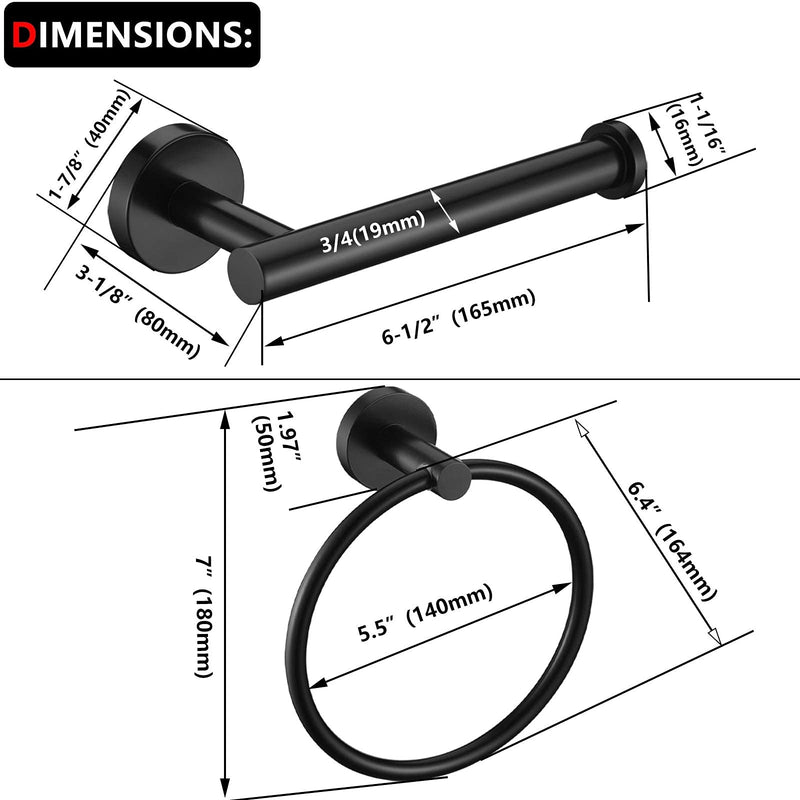 Matte Black Toilet Paper Holder and Hand Towel Ring Set 2 Pieces Bathroom Hardware Accessories Set SUS304 Stainless Steel Heavy Duty Wall Mounted Bathroom Holder Matte Black - NewNest Australia