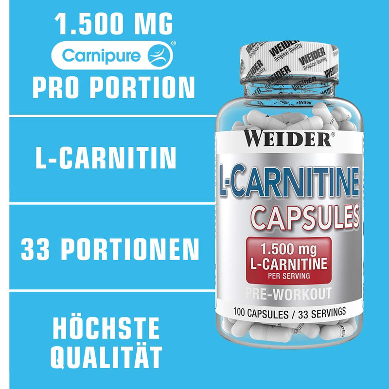 Weider L-Carnitine Capsules In High Doses With 100% Carnipure Brand Raw Material, The Body'S Own Nutrient Involved In Fat Metabolism, Premium Quality, 100 Capsules For The Diet Phase - NewNest Australia