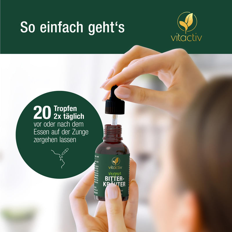 VITACTIV bitter herbs - bitter drops without alcohol - select herbs plus choline & zinc - bitter substances drops according to Hildegard von Bingen - without artificial additives, sugar-free, vegan - 50ml - NewNest Australia