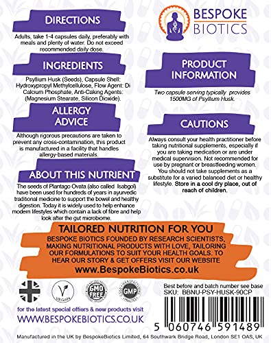 Psyllium Husks Supplement 1500 mg Serving - 90 Cap - | Vegans | Contains No Common Allergens | UK | BIOME Bodyguard Fibre| Mental Health | Thyroid| Gut Microbiome Support - NewNest Australia