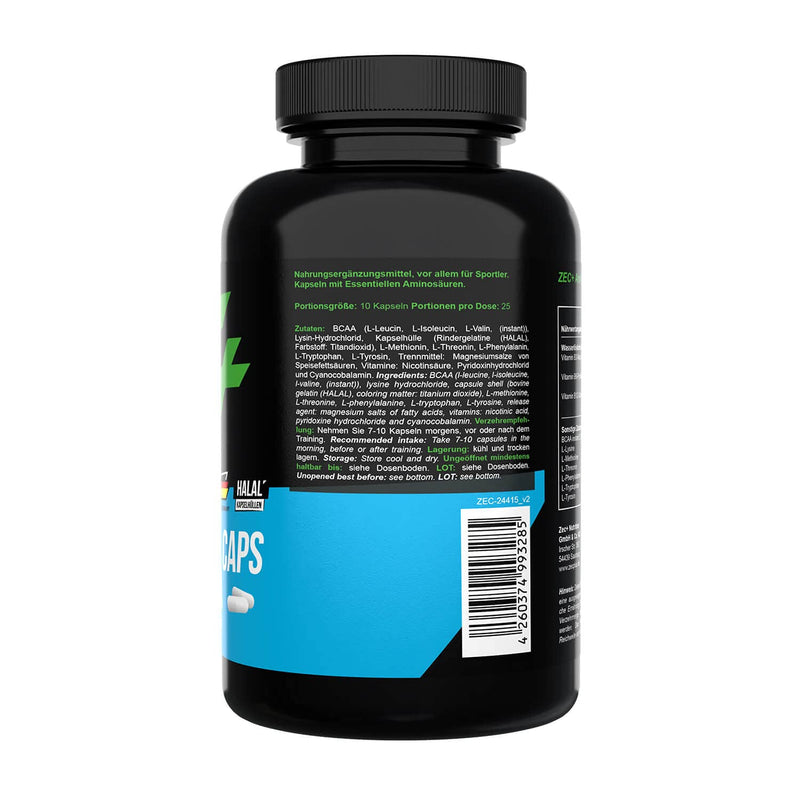 Zec+ Nutrition Amino Eaa Caps, 250 Capsules, Essential Amino Acids, High Dose Amino Acid Powder In Capsule Shape, 8 Eaas & Valuable Vitamins, Made In Germany - NewNest Australia