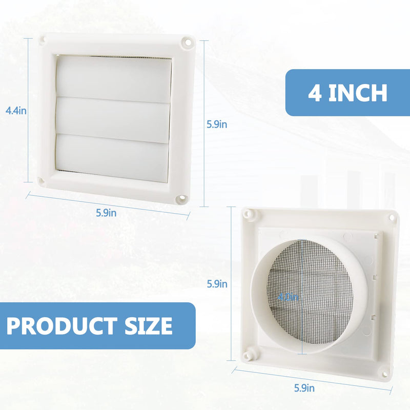 Cenipar Louvered Vent Cover(4 inch) for External Wall Vent Hood Air Outlet with 4 Screws for Easy Installation(Plastic,White) 4inch - NewNest Australia