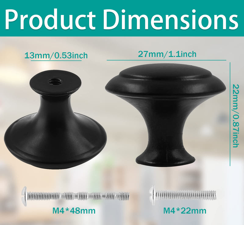 Auvotuis 20Pcs Round Cabinet Knobs, 1Inch Matte Black Drawer Knob Pull Handles Modern Zinc Dresser Knobs for Wardrobe, Cupboard, Door - NewNest Australia
