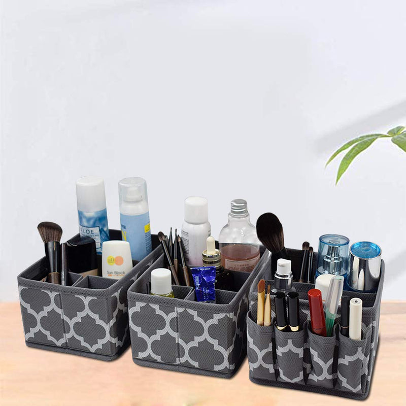 NewNest Australia - homyfort Cosmetic Storage Makeup Organizer, DIY Adjustable Multifunction Storage Box Basket Bins for Makeup Brushes, Bathroom Countertop or Dresser, Set of 3 Grey 