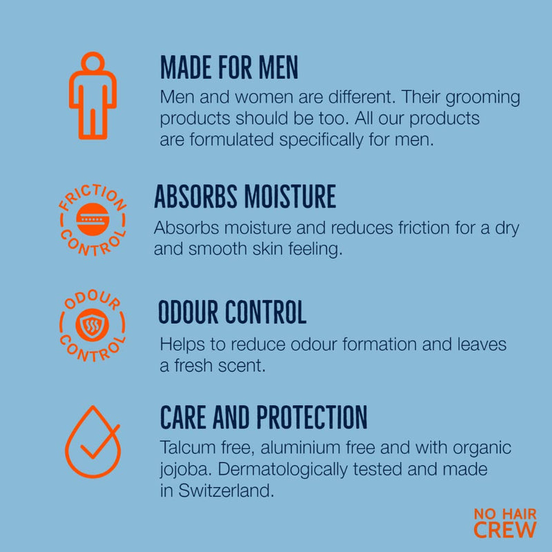 NO HAIR CREW Dry & Fresh intimate powder - premium talc-free body powder for the intimate area - for a dry, fresh skin feeling, for men, 100 g. powder - NewNest Australia