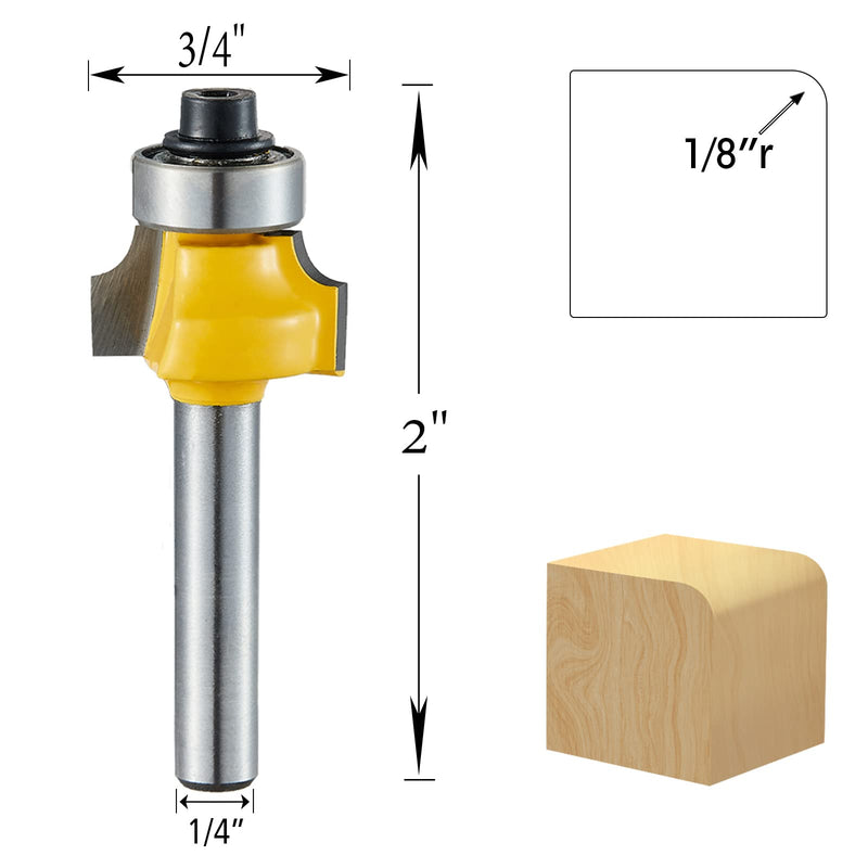 1/4-InchShankRoundoverEdgingRouterBitSet,Woodworking Milling Cutter Tools Corner Rounding Edge-Forming Bit Set,Corner Grinding Edge roundover Router bit1/8", 1/4", 3/8", 1/2" Radius (4 Pack) 4 - NewNest Australia