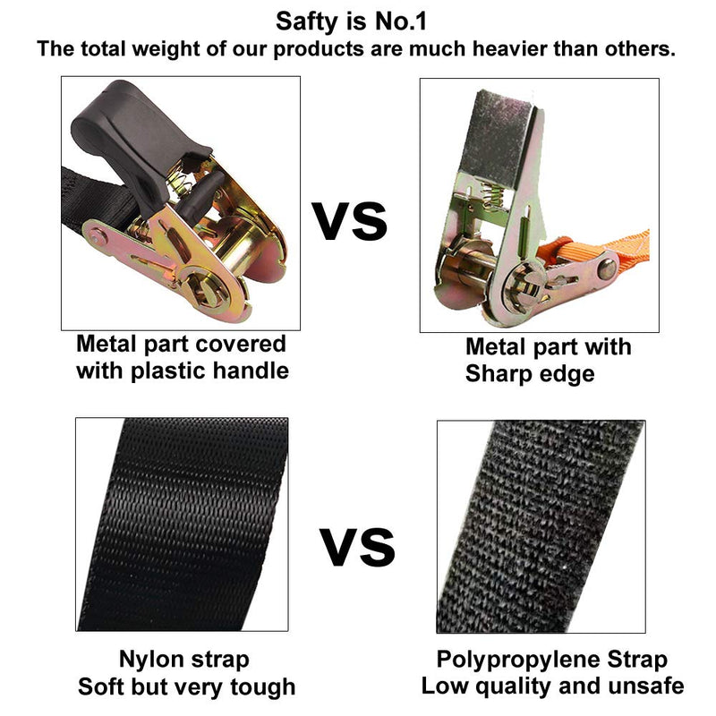 Endless Ratchet Tie Down Straps Heavy Duty Cargo Tie Downs, Durable Nylon Black Strap Down Ratcheting Securing Straps, Track Spring Fittings, Tie-Down Motorcycles, Trailer Loads, Kayak (8ft - 2pack) 8ft - 2pack - NewNest Australia