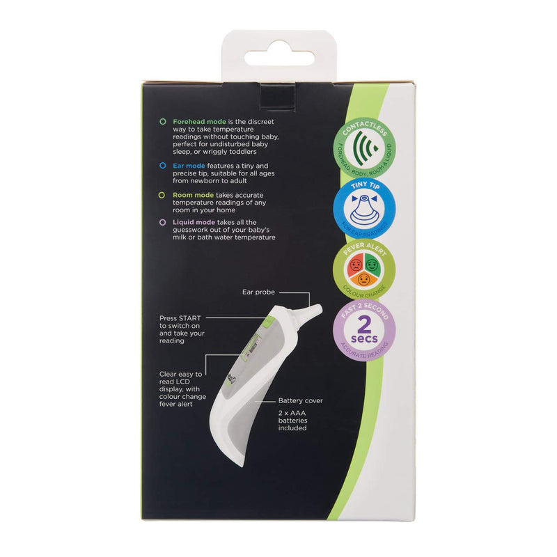 Vital Baby PROTECT 4 in 1 Contactless Thermometer - Different Modes Including Forehead, Ear, Room and Liquid - LCD Display - Colour Change Fever Alert - No Touch Temperature Checker Gun - NewNest Australia