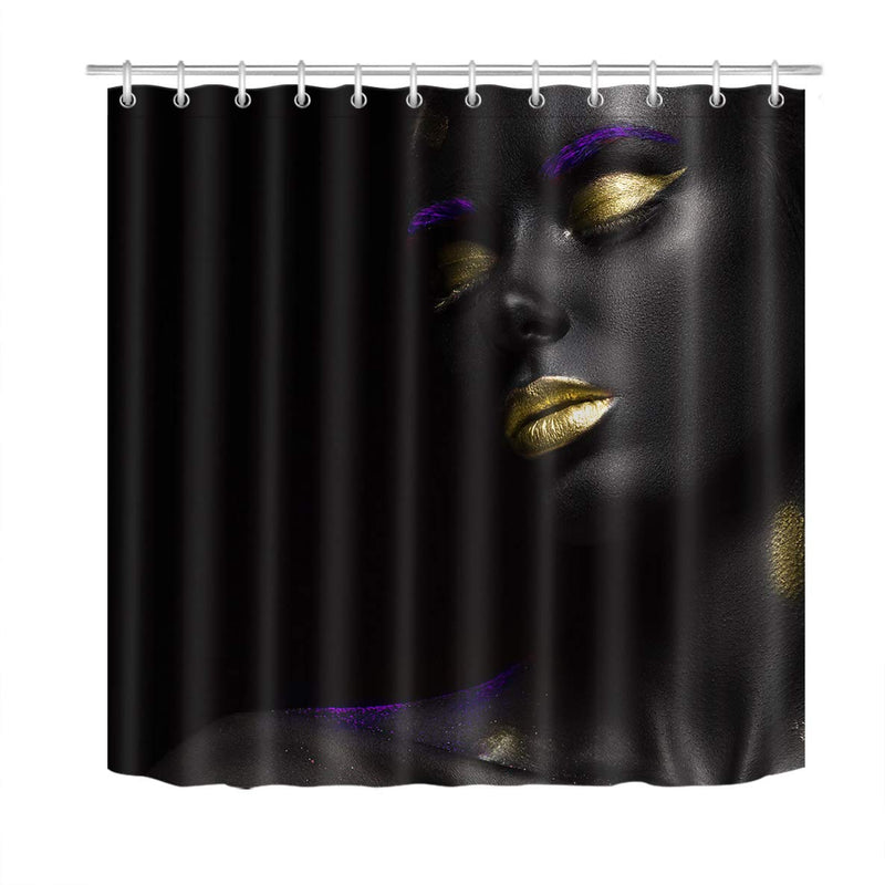 LB African American Shower Curtains for Bathroom Black Woman with Gold Lips Funny Sexy Black Art Shower Curtain African Bathroom Sets 72x72 Inch Waterproof Polyester Fabric 72Wx72L - NewNest Australia