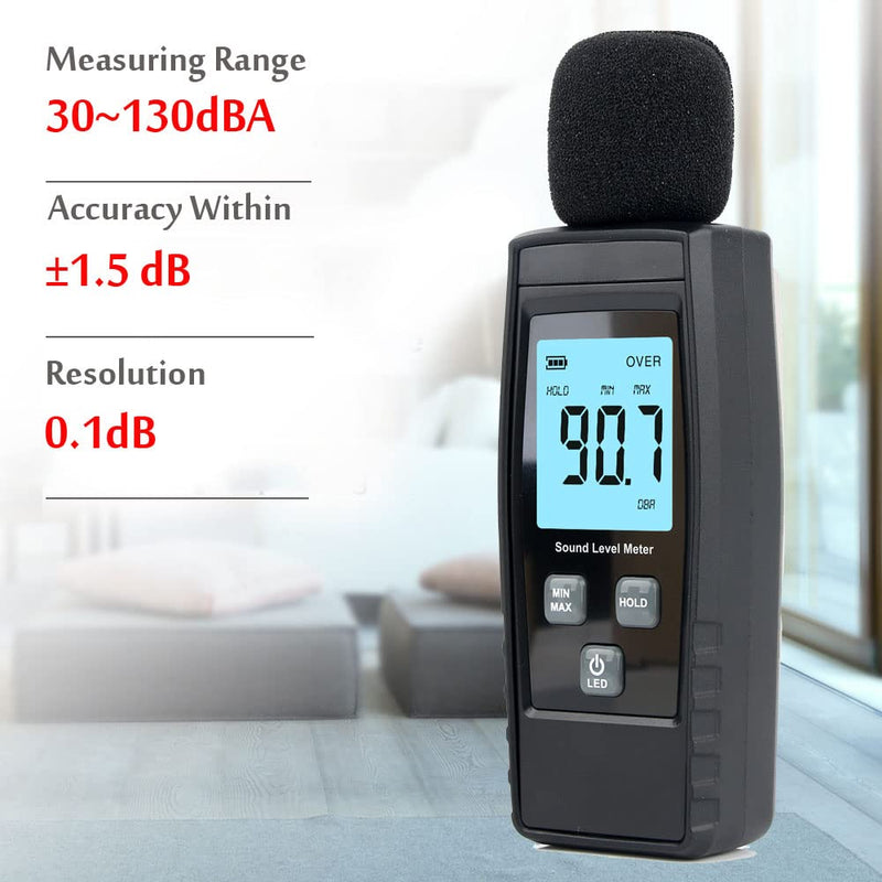 Hand-Held Sound Level Meter,V-Resourcing 30~130 dB Decibel Noise Measurement Tester with Backlight Digital LCD Display for Indoor/Outdoor Uses [Max/Min/Hold Function] Black - NewNest Australia