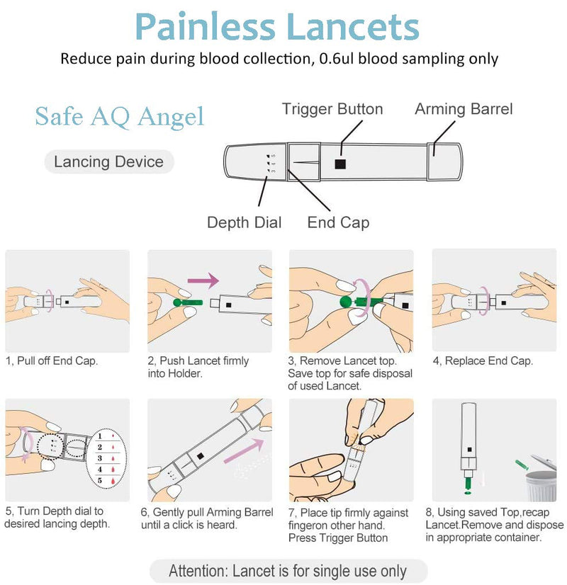sinocare Diabete Blood Glucose Test Strips x 100 & Diabetes Lancets x 100, Safe AQ Angel Test Strips, Blood Sugar Test Strips for Safe AQ Angel Only Test strips & Lancets * 100 - NewNest Australia