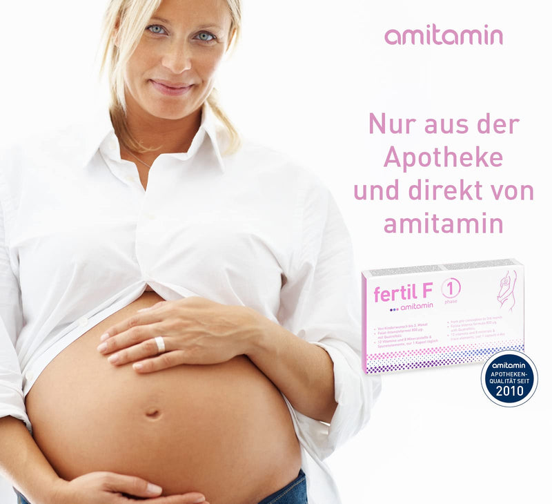 amitamin FERTIL F PHASE 1, 30 capsules, German pharmacy quality, desire to have children up to 3 months of pregnancy, high-dose 20 essential micronutrients including 800 ug folic acid, calcium, iron and much more - NewNest Australia