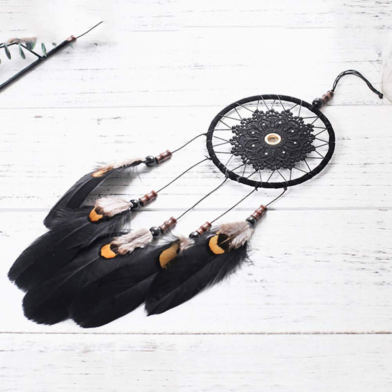 NewNest Australia - Niceko Handmade Traditional Black Feather Dream Catcher Car Wall Hanging Decoration Ornament Gift (Black) 