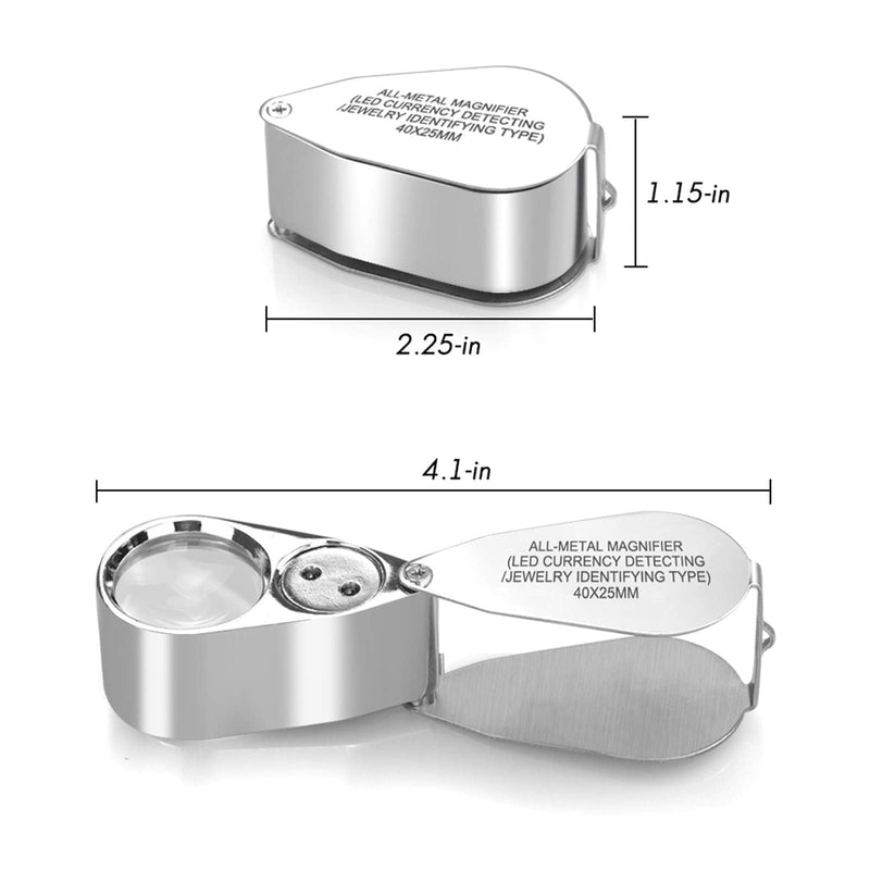 Leffis 40X Jewelers Loupe Magnifier Magnifying Glasses, LED/UV Illuminated Jewelry Loop Pocket Folding Magnifying Glass with Metal Construction for Close Work, Gardening, Kids, Stamp, Rock Collecting - NewNest Australia