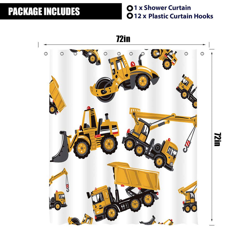 LIGHTINHOME Construction Truck Boy Kids Shower Curtain Excavator Cartoon Yellow Children’s Machinery Bathroom Home Decor Set Waterproof Polyester 72x72 Inch 12 Pack Plastic Hooks 72Wx72L - NewNest Australia