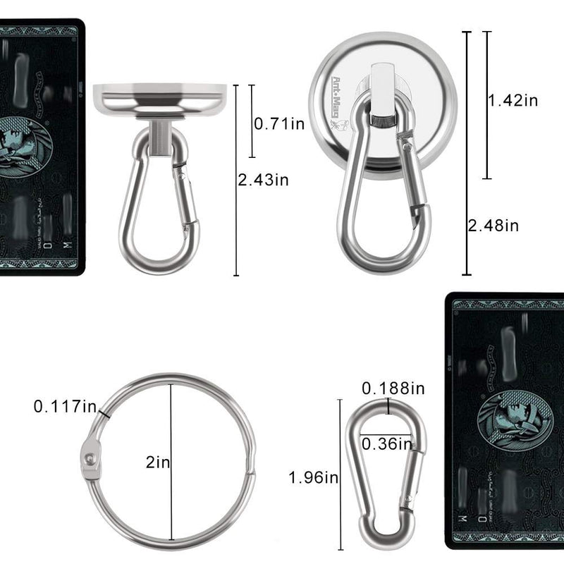 Ant Mag Carabiner Magnetic Hooks 110LBS Heavy Duty Neodymium Magnet Carabiner with Swivel Carabiner Snap Hook for Indoor/Outdoor Hanging Bagnet Grill Kitchen Purse Warehouse Office (L36-1 2 Pack) L36-1 2 Pack - NewNest Australia