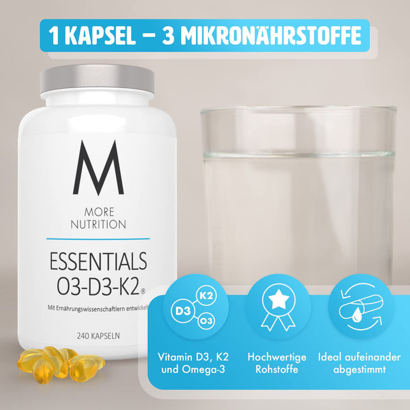 MORE NUTRITION Essentials O3-D3-K2, 240 fish oil capsules 240 capsules - standard - NewNest Australia