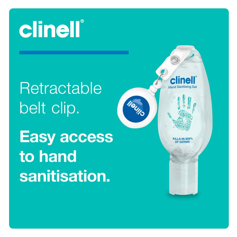 Clinell Hand Sanitiser Gel - Dermatologically Tested, Kills 99.99 Percent of Germs, Quick and Kind to Skin, No Stickiness - Retractable Clip - 50ml Bottle Single - NewNest Australia