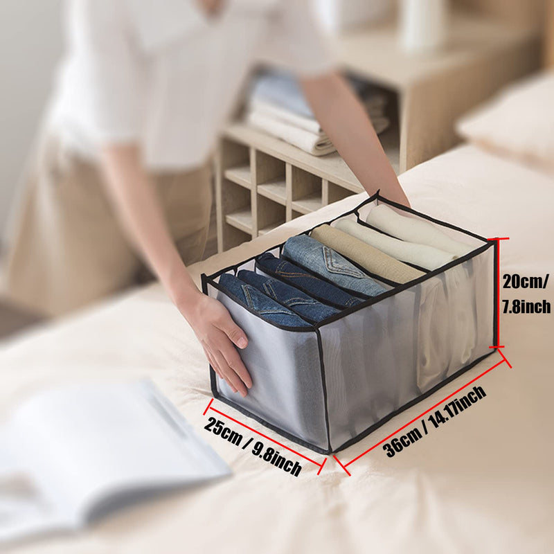 Wardrobe Clothes Organizer Storage,Washable 7 Grid Closet Storage with Compartment Box,Foldable Mesh Closet Clothing Drawer Divider for Thin Jeans,Black 1pcs-7 Grid for T shirt-Black - NewNest Australia