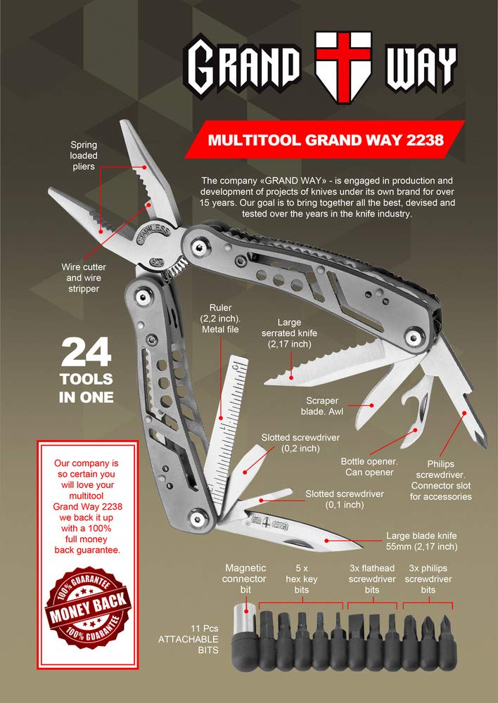 Multitool 24in1 with Mini Tools Knife Pliers and 11 Bits - Multi Tool All in One - Multi Function Gear for Men Best Multi-tool Kit for Work EDC Camping Backpacking Survival - Great Gifts for Men 2238 - NewNest Australia