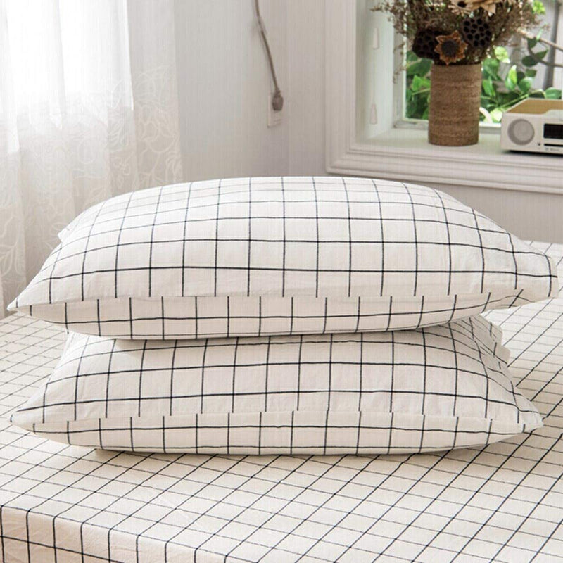 NewNest Australia - NANKO Grid Bed Pillow Case Set (2 Pack), White Grid Plaid Geometric Pattern Printed Pillowcases / Pillow Shams with Zip for Modern Duvet Cover / Bed Sheets Set- 20x30 inch Standard Queen Size 2 Pack Pillowcase 20x30 White Plaid 