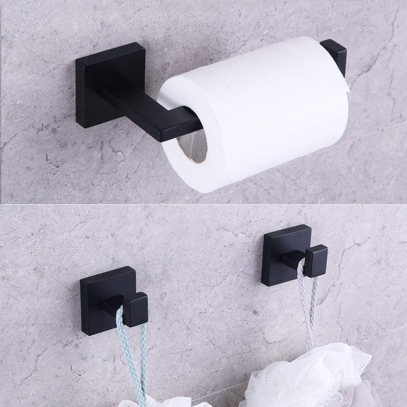 GERZWY Modern Matte Black 3-Piece Bathroom Hardware Set SUS 304 Stainless Steel Toilet Paper Holder and 2X Towel Hook Wall Mounted - NewNest Australia