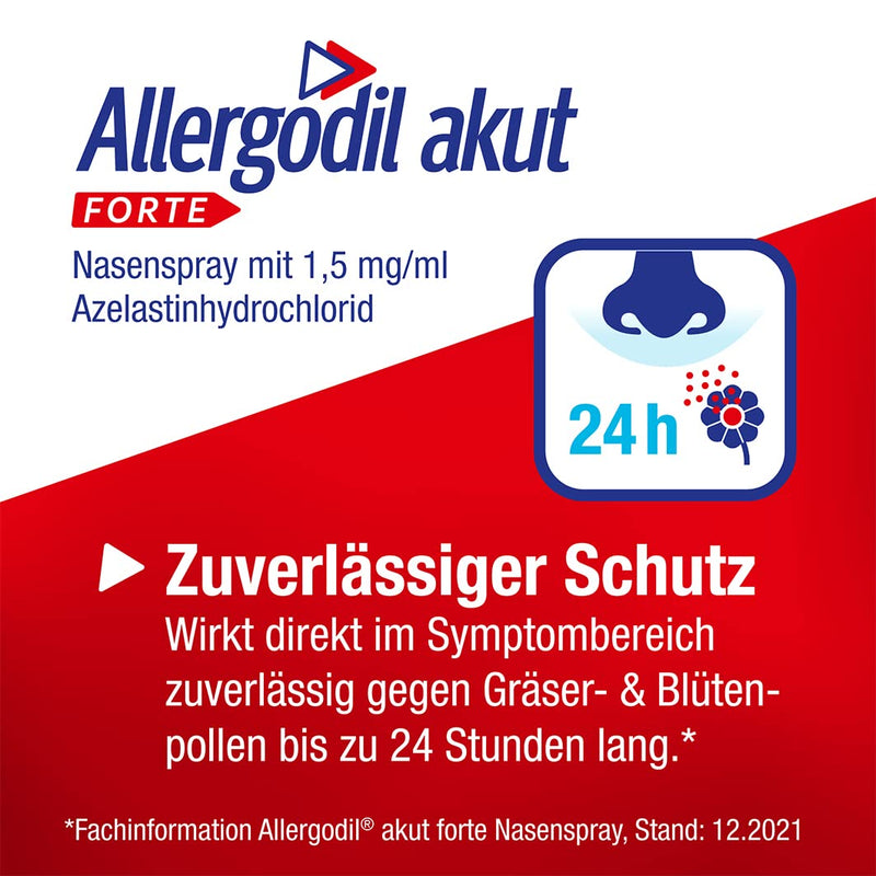 Allergodil Akut Forte nasal spray double pack: Azelastine spray for hay fever & non-seasonal allergic rhinitis, 1.5 mg / 1 ml solution, 2 x 10 ml + tissue pack 1.5 mg 10 ml (pack of 2) - NewNest Australia