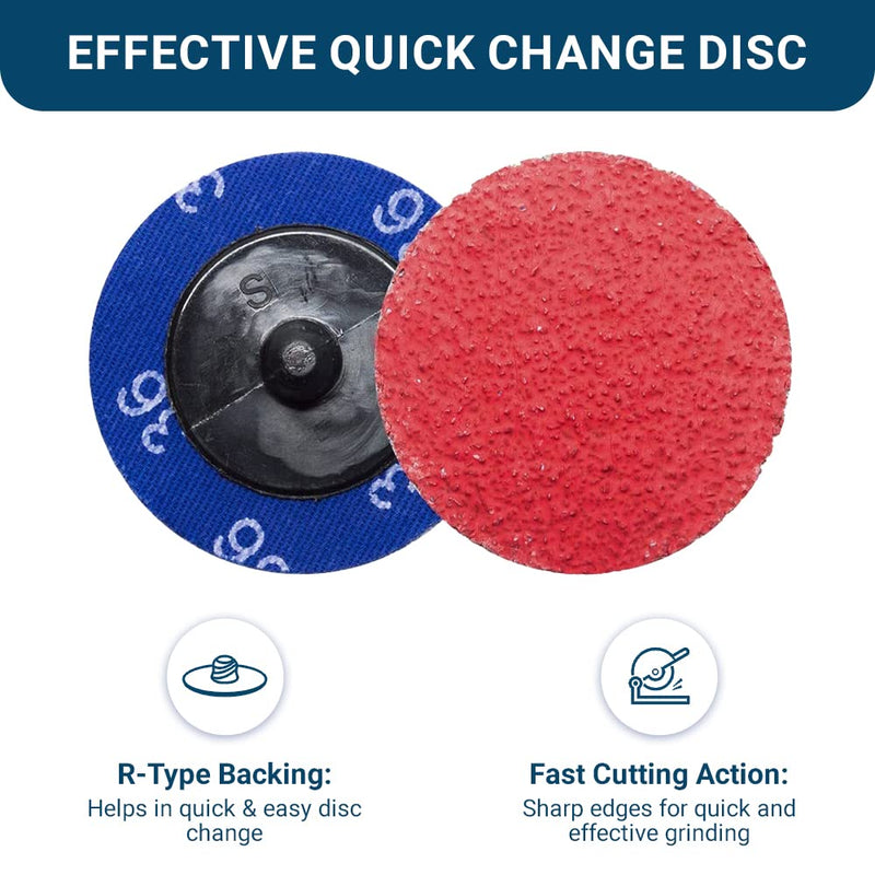 Benchmark Abrasives 2" Ceramic Quick Change Sanding Discs with a Male R-Type Backing Pad 24 Grit - 25 Pack - NewNest Australia