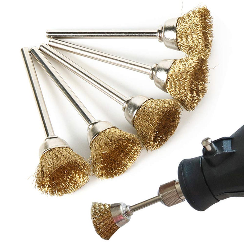 NGe 1/8”Shank Brass Cup Brushes Set, Polishing Cleaning Brush Kit, Mini Brass Wire Brushes Set for Drill Grinder Rotary Tools, 5Pcs - NewNest Australia