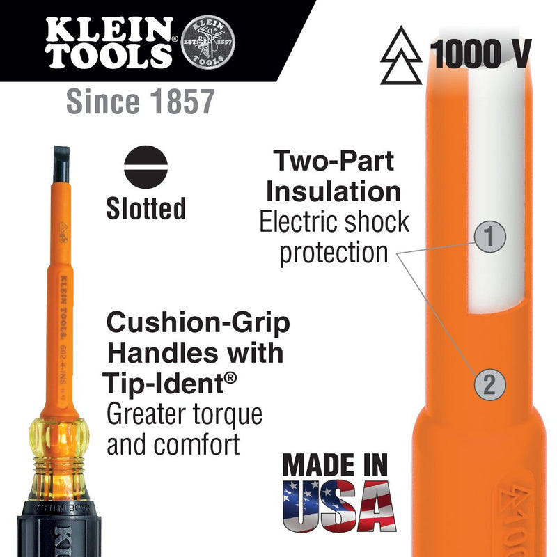 Klein Tools 33532-INS Electrical Insulated Screwdriver Set of 2, 4-Inch Phillips and Cabinet Set, Made in USA - NewNest Australia