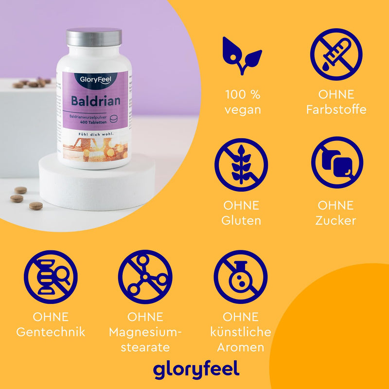 Valerian High Dose - 400 Vegan Tablets For Soothing - Over 1 Year Supply - Quiet Sleep And Inner Serenity - Vegan And Without Unwanted Additives Made In Germany - NewNest Australia