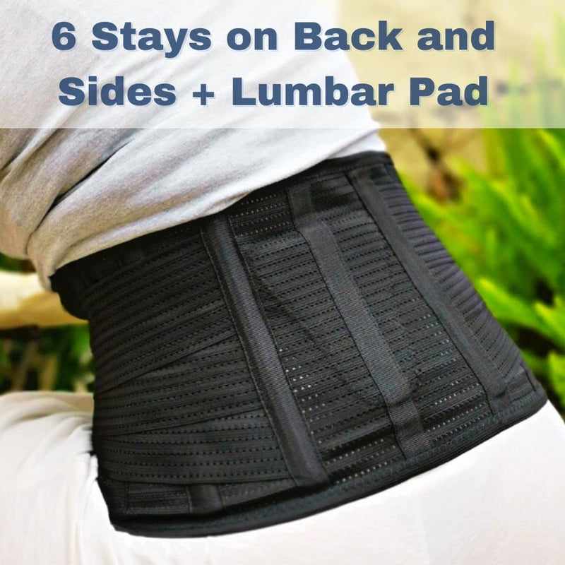 AVESTON Back Brace for Lower Back Pain Relief 6 ribs Belt with Lumbar Pad Support for Men/Women Light Thin Orthopedic Rigid Adjustable Brace Herniated Disc - Size 32 – 39 Inch Around Belly Medium - NewNest Australia