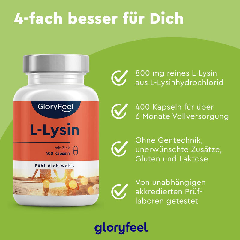 L-Lysine - 400 Vegan Capsules - 1,000 Mg Lysine High Dose Per Daily Dose - Essential Amino Acid With Zinc For Immune System & Skin, Hair, Nails - From Vegetable Fermentation - NewNest Australia