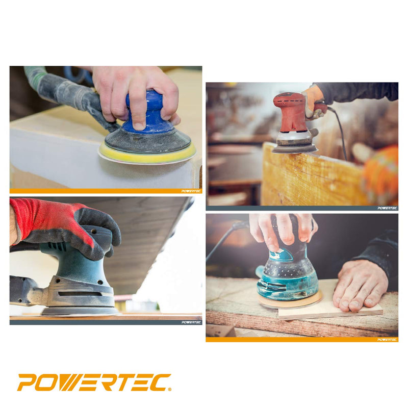 POWERTEC 45200XG-50 Assorted Grit Sanding Discs Hook and Loop Orbital Sander 6-Inch 6 Hole | 10 Each of 80, 100, 120, 150, 220 Grit Aluminum Oxide Round Sand Paper, Gold, 50 Pack 6" X 6 Holes - NewNest Australia