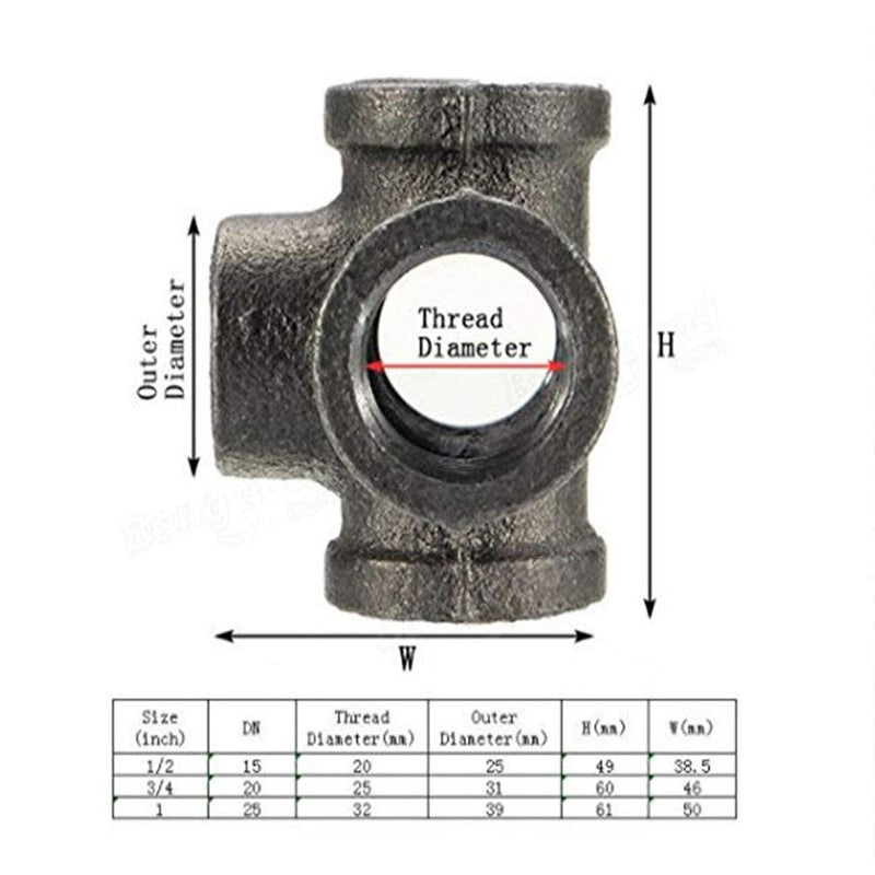 Lucas shops 1" 5 Way Pipe Fitting Malleable Iron Black Outlet Cross Female Tube Connector (1 Inch) - NewNest Australia