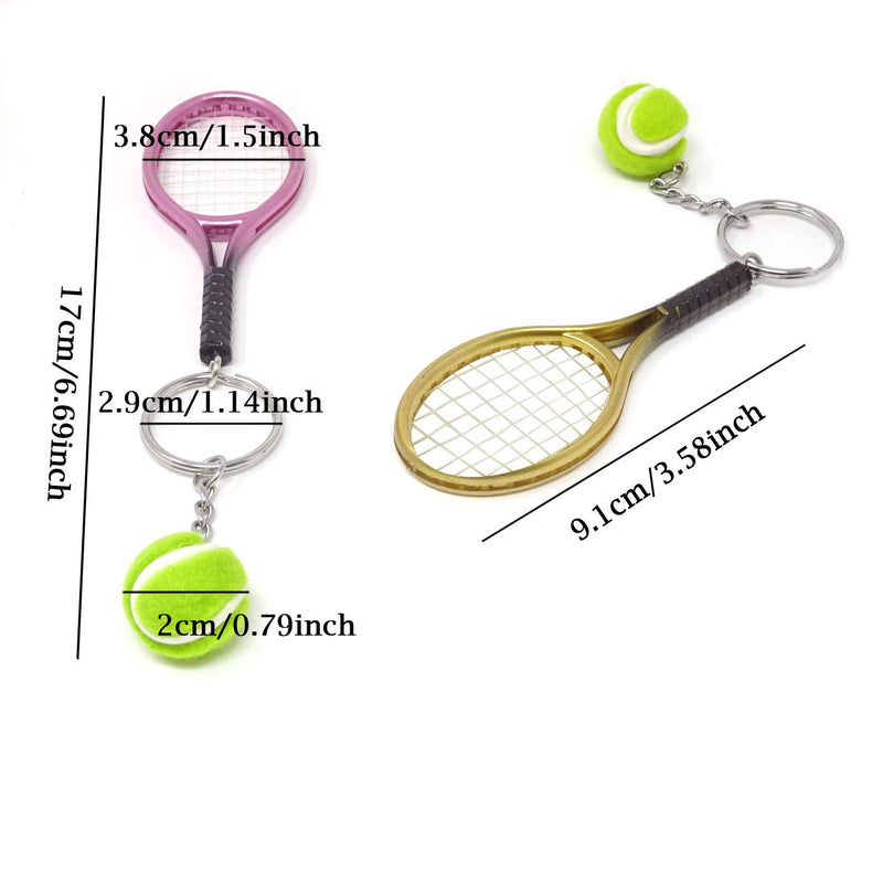 NewNest Australia - HONBAY 6PCS Mini Exquisite Lightweight Tennis Racket Racquet Ball Keychains Key Rings Sport Style Split Keychains 