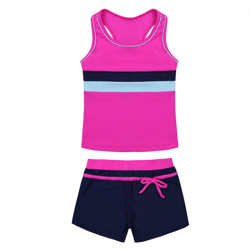 easyforever Girls Kids Tankini Sleeveless Swim Tops with Bottoms Set Gym Workout Swimsuit Swimwear Rose 12 - NewNest Australia