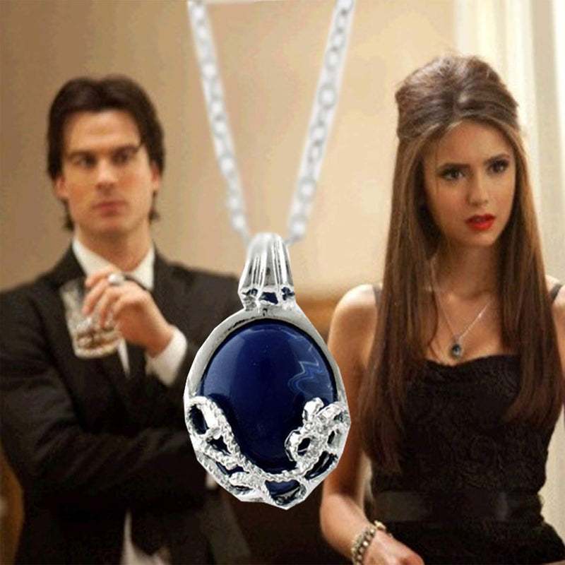 UoYu 2 Pcs The Vampire Diaries Elena Gilbert Opening Vervain Locket Pendant Necklace and Daywalking Katherine Necklace Pendant Charm Necklace-Royal Blue with Transparent Box - NewNest Australia