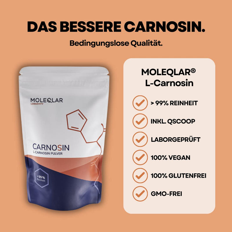Moleqlar L-Carnosine Powder High Dosage | 30 Grams Of Pure Vegan Carnosine Powder | 1000 Mg L-Carnosine Per Serving | Against Age'S And Ale'S | Including Measuring Spoon | Certified Purity - NewNest Australia