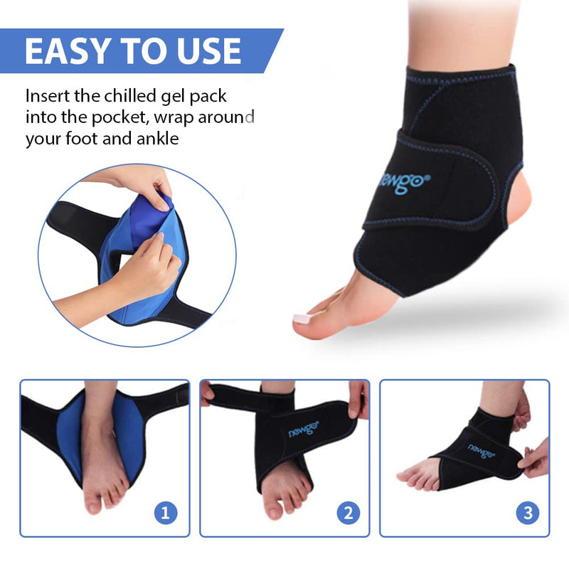 NEWGO Ankle Ice Pack Wrap Reusable Hot Cold Compress Foot Ice Pack for Plantar Fasciitis, Ankle Swelling, Ankle Injuries, Swollen Feet, Ankle Sprain, Post-Surgery Recovery Black B - NewNest Australia