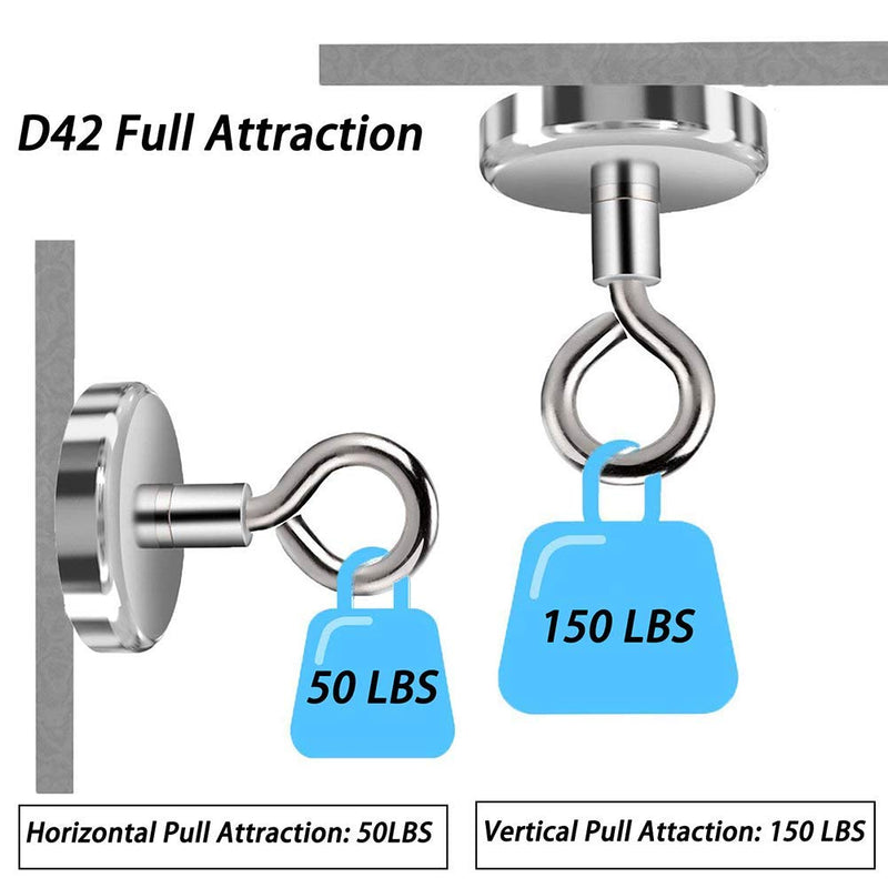 NewNest Australia - EVISWIY 150LBS Magnetic Hooks with 4 Eyebolt Hooks Neodymium Rare Earth Fishing Magnets Heavy Duty Super Strong Powerful Industrial Eyes Ceiling Hooks for Refrigerator Locker Cruise Cabins 4 Pack 